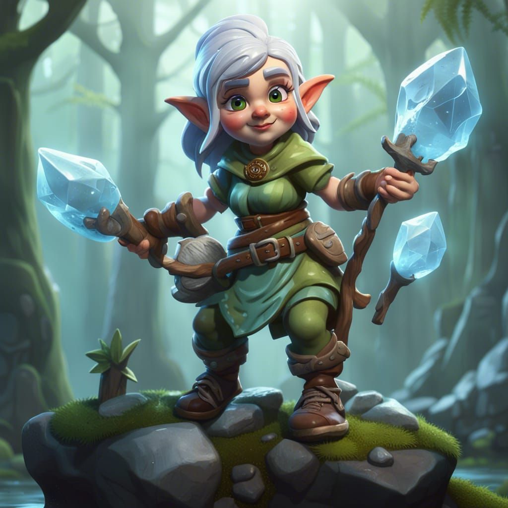 Gnome Druid Casting Ice Knife in 3D