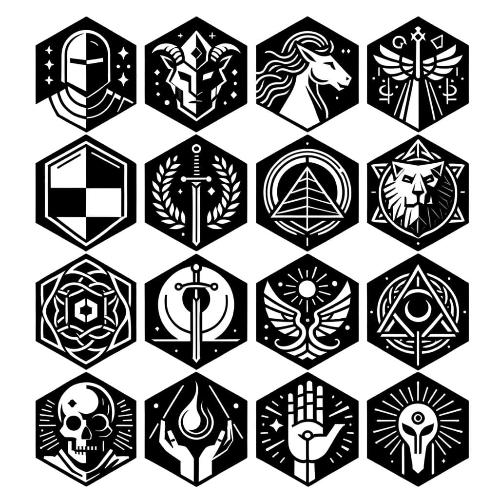 Minimalist Hexagonal Logos Grid in Black and White