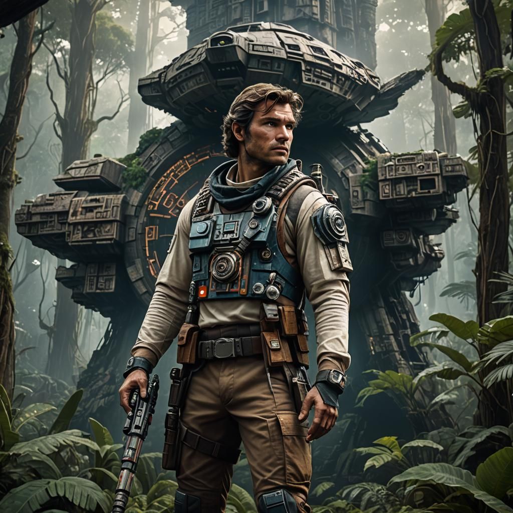 Starship Pilot at Mayan Ruins, Matte Painting