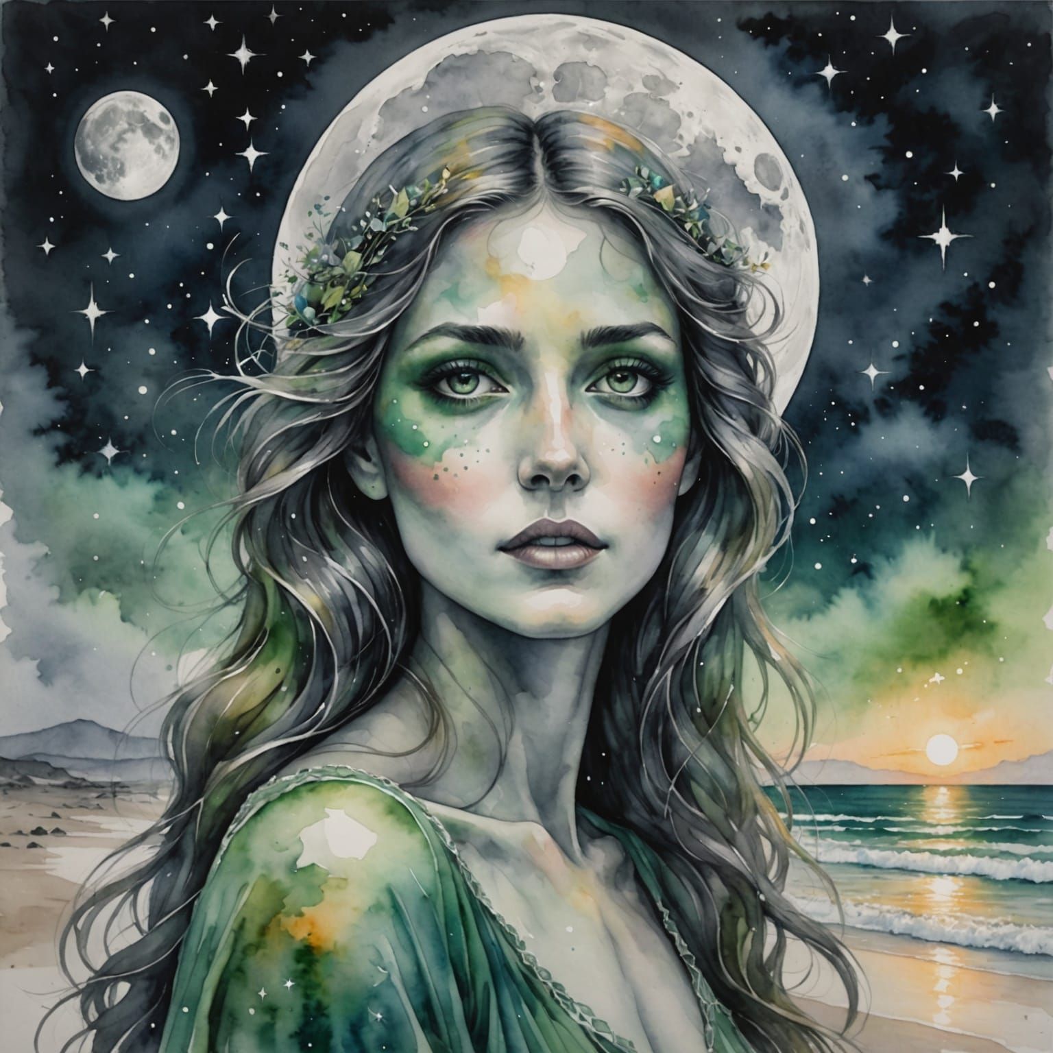 Ethereal Moonlit Goddess Under the Stars