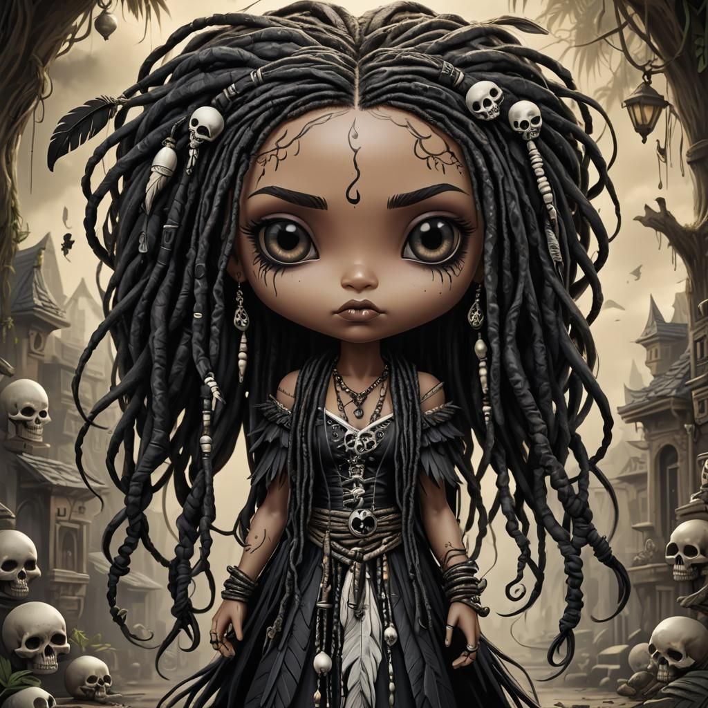 Chibi Voodoo Priestess in Tim Burton Style