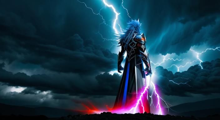 Triumphant Figure Amidst Destruction in Photorealistic Style