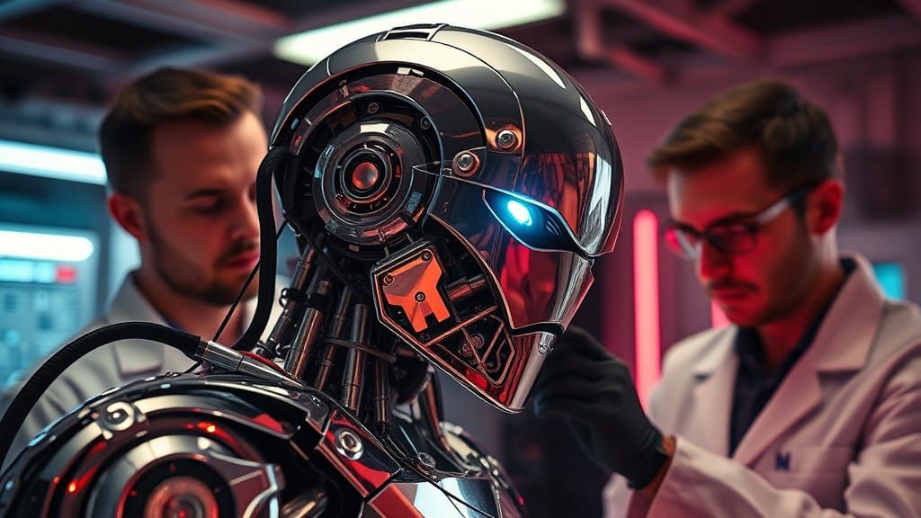 Cyborg Undergoing Final Adjustments in High-Tech Laboratory
