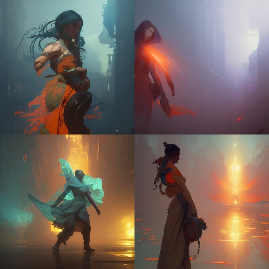 Dynamic Concept Art in Orange and Teal
