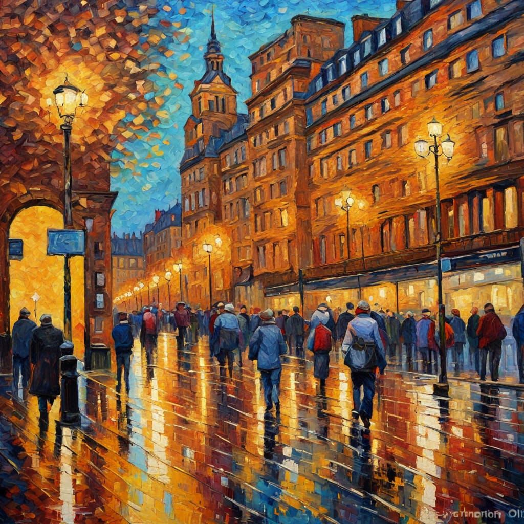 Glasgow Cityscape in Neo-Impressionist Impasto Style