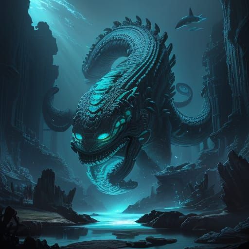 Deep-Sea Explorer Discovering Ancient Sea Serpent