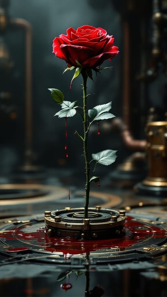 Steampunk Dark Rose Bleds on Mirrored Floor