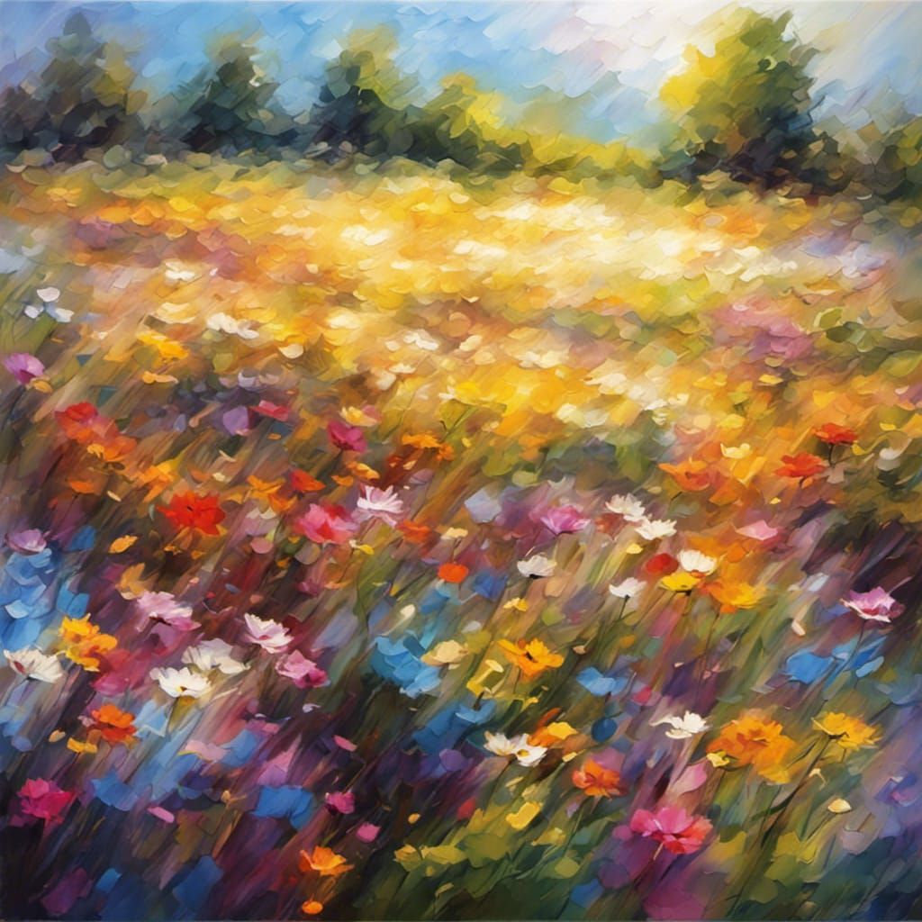 Impressionistic Sunlight on a Flower Field