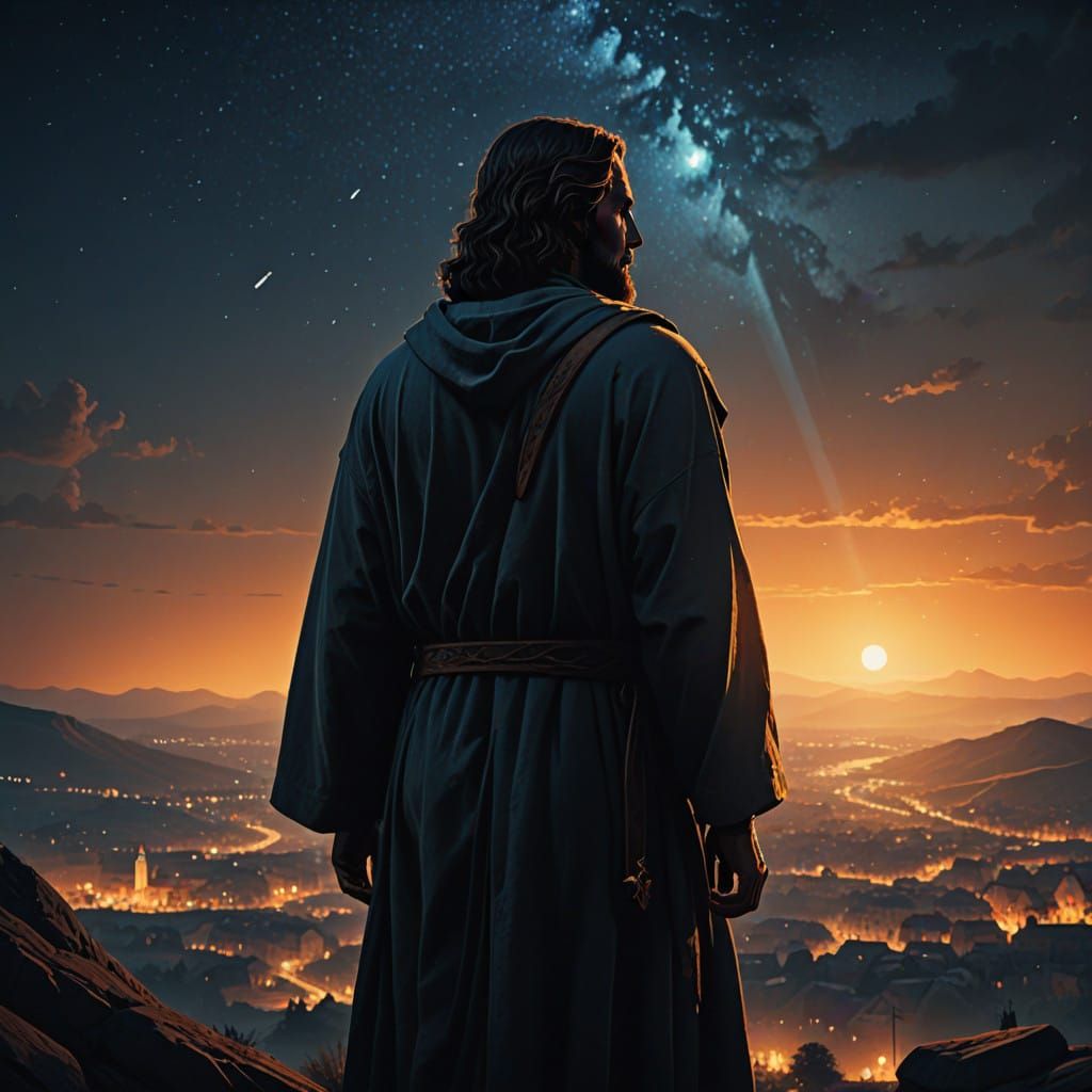 Benevolent Jesus Illuminates Bethlehem Night Sky