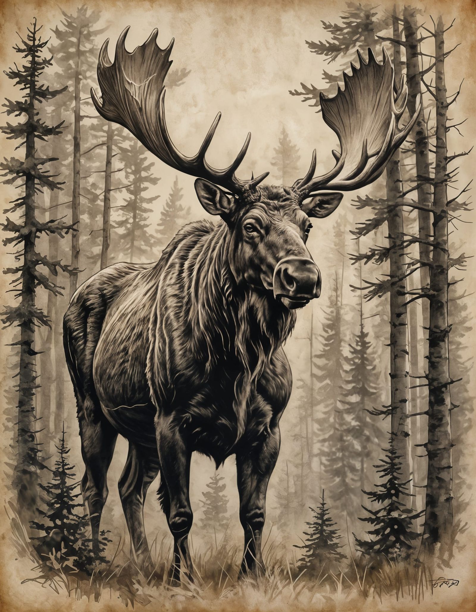 Detailed Sketch of a Majestic Bull Moose