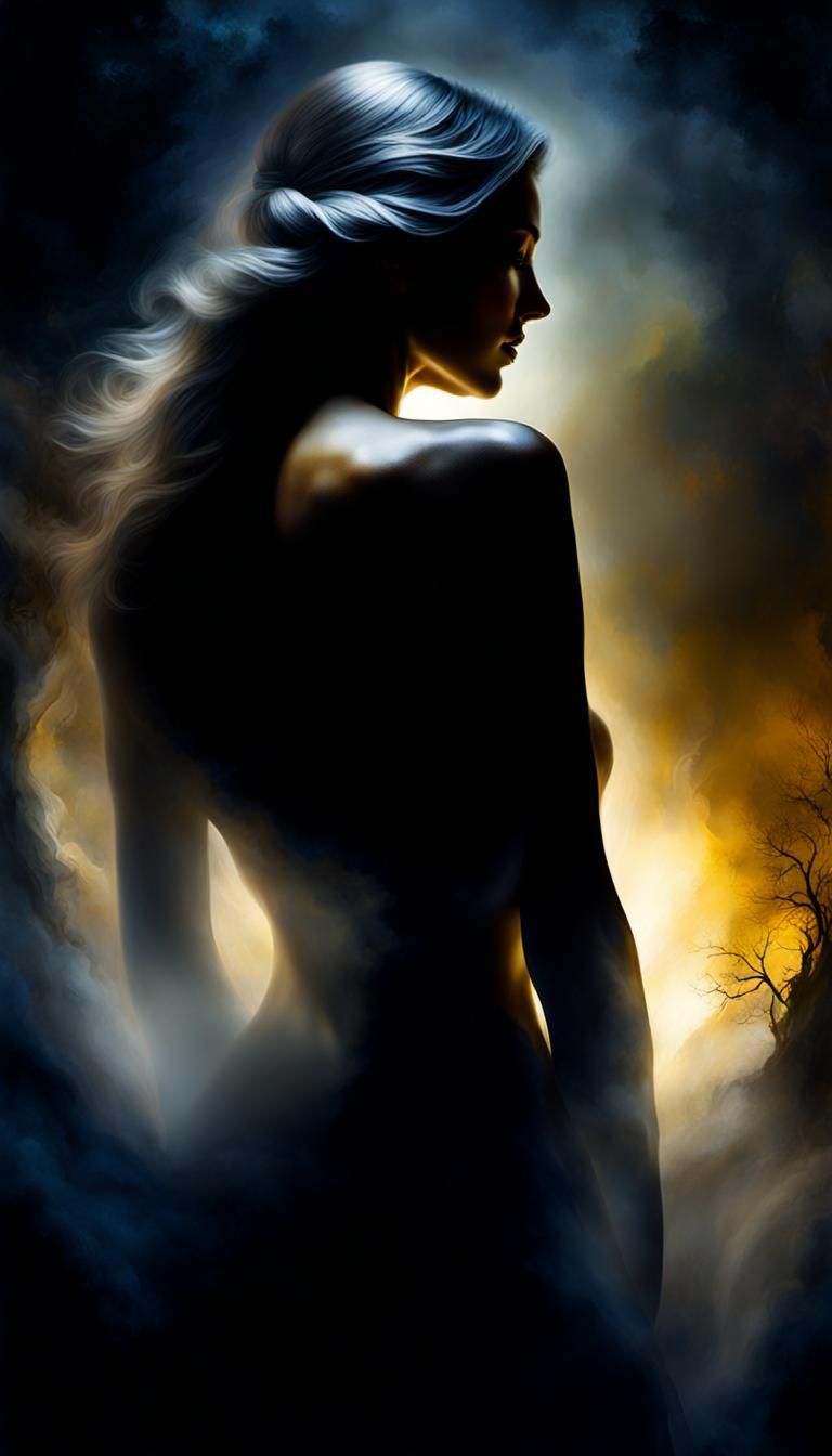 Gorgeous Woman in Oils: Shadow Play and Golden Aura