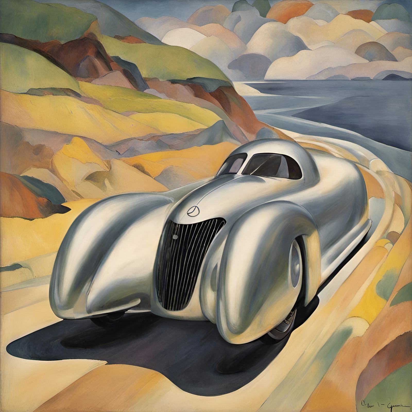 1935 Mercedes Benz Streamliner in Post-Impressionist Style