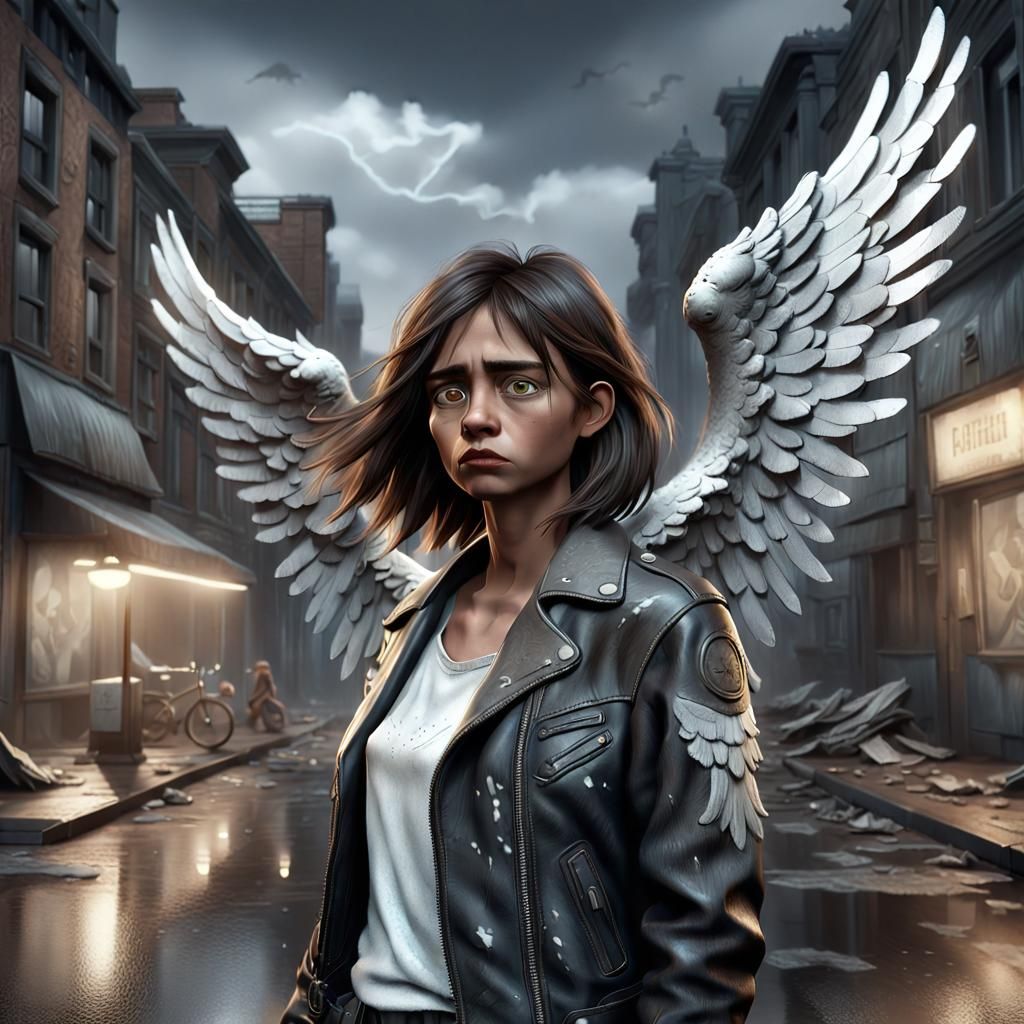 Gloomy Angel Caricature in Semi-Realist Style