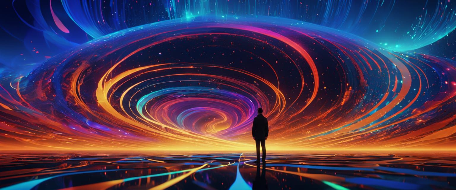 Person in Non-Euclidean Space: Vibrant Digital Art