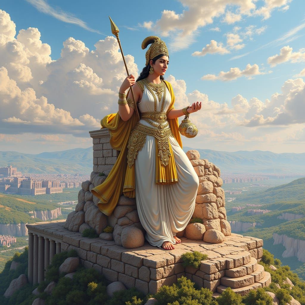 Athena's Regal Presence on the Acropolis in Photorealistic D...