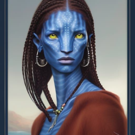 Blue Na'vi Avatar Portrait in Hyperdetailed Digital Art