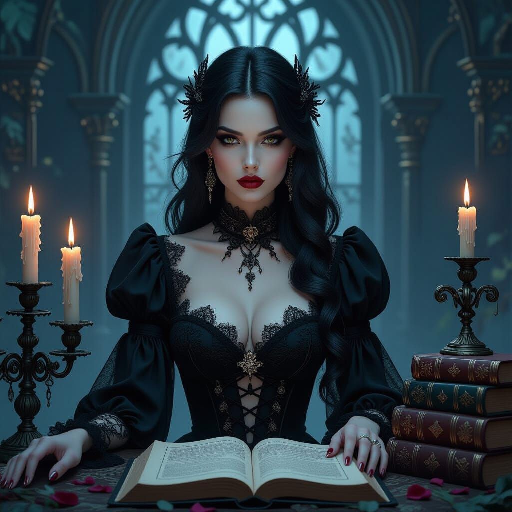 Elegant Goth Woman in Dark Victorian Fantasy