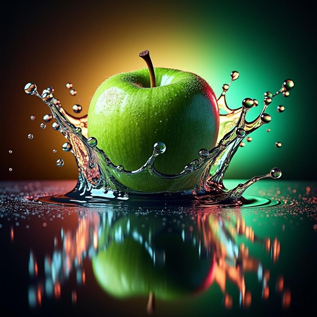 Hyperrealistic Green Apple with Water Droplets