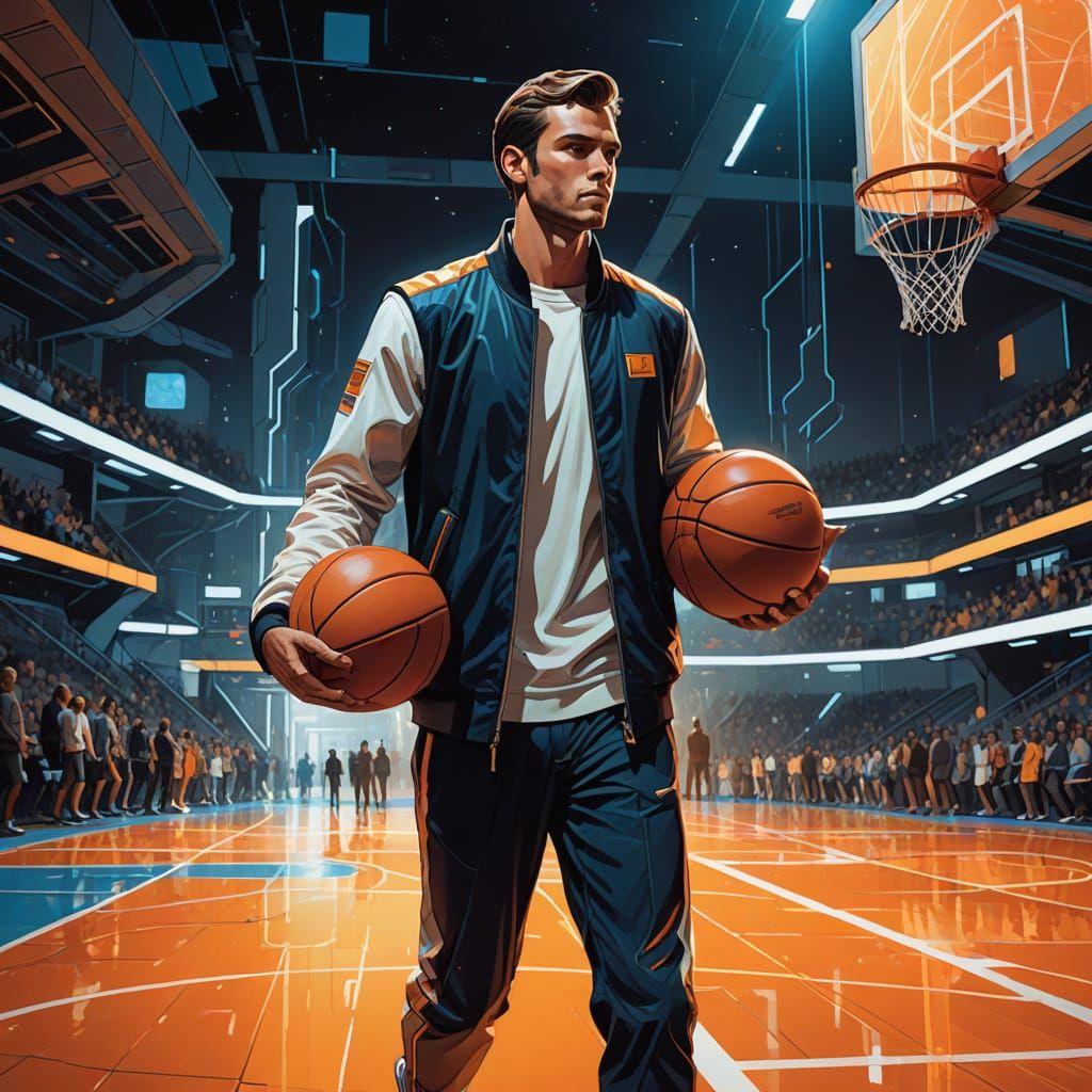 Futuristic Basketball Player in Syd Mead Style