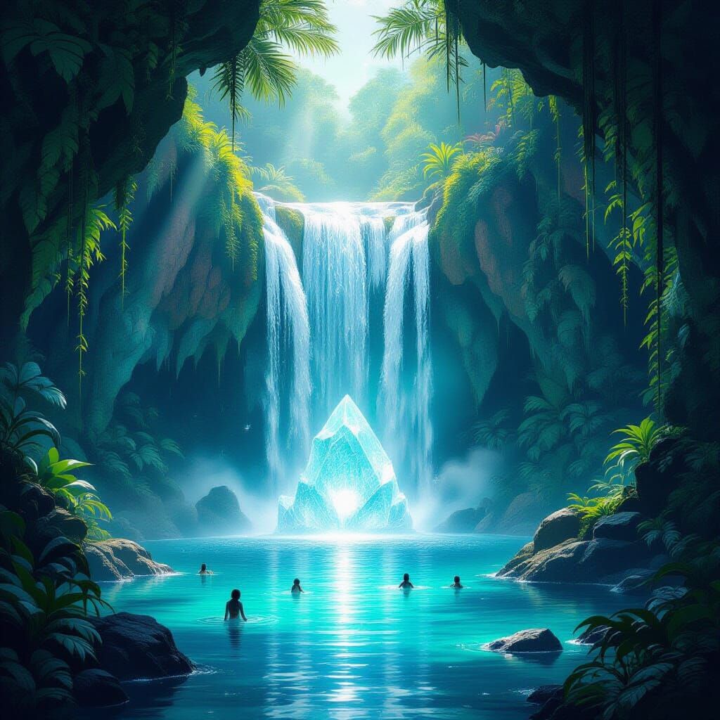 Alien Jungle Grotto with Bioluminescent Flora