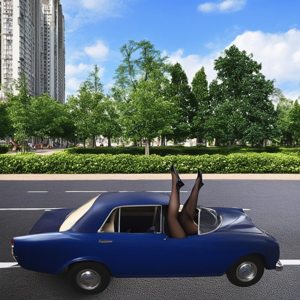 Elegant Legs in Stockings from Antique Car