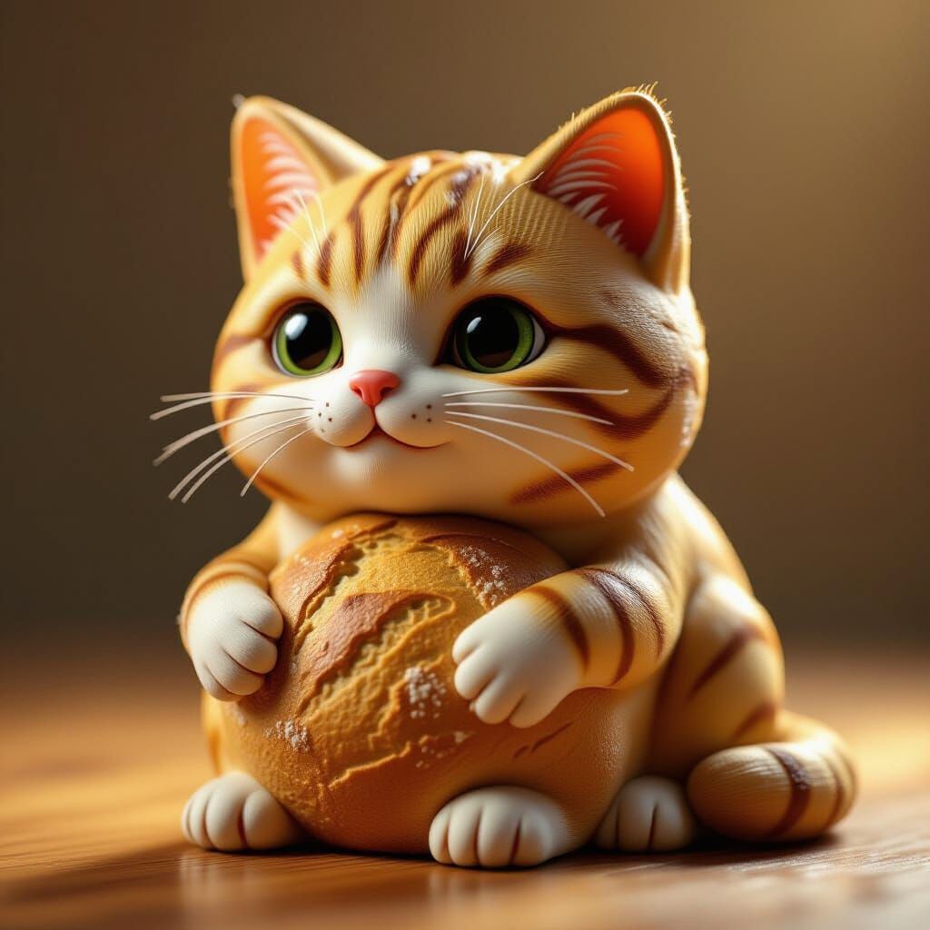 3D Printed Bread Cat Sculpture with Realistic Textures