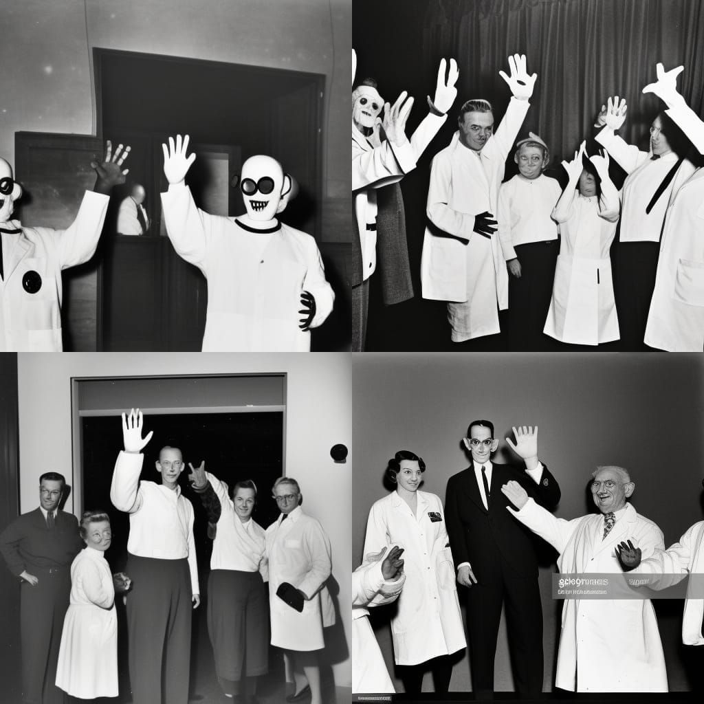 1950s Photo: Scientists Wave Goodbye to Alien
