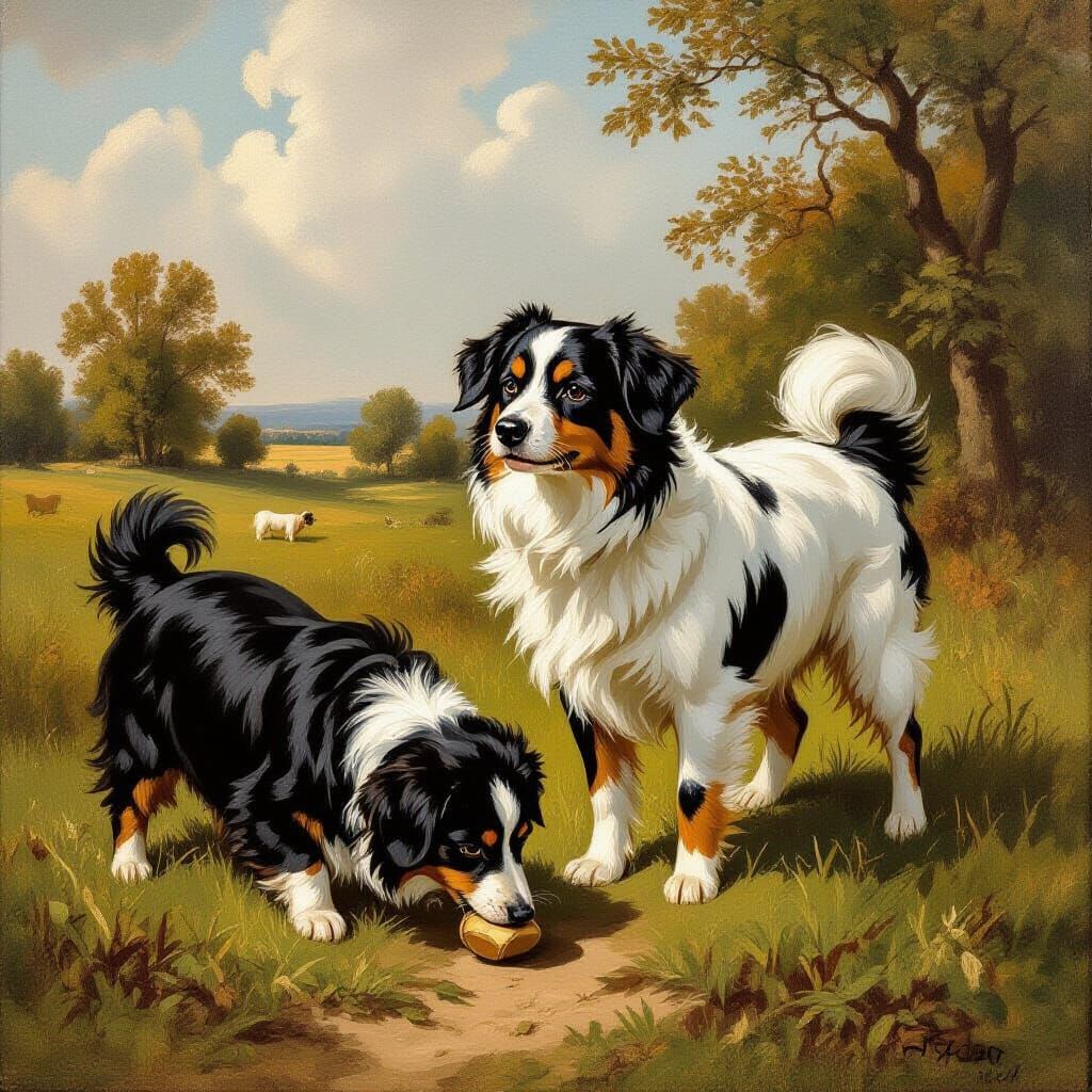 Goat in Meadow: Oil Painting in Romanticism Style