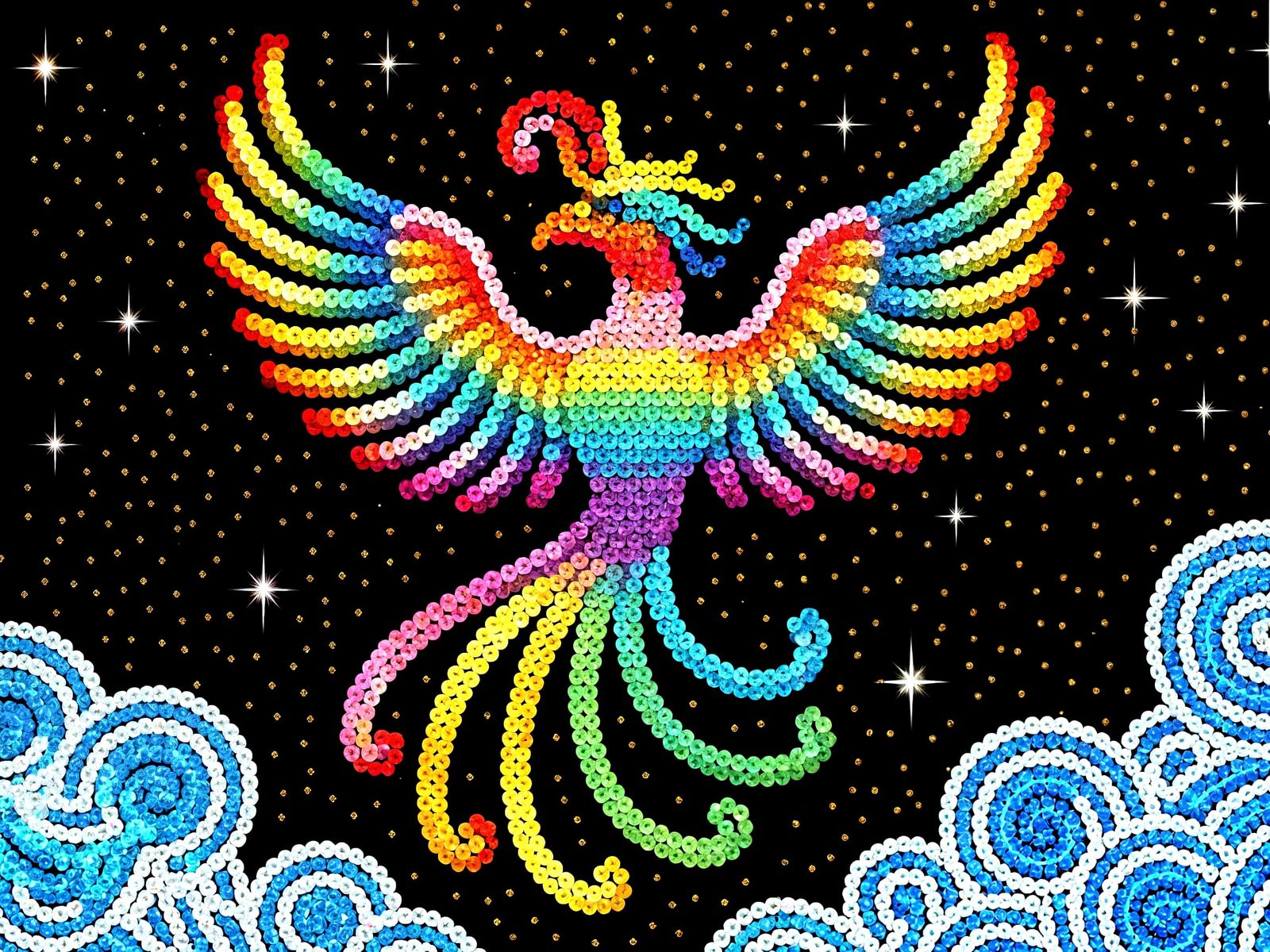 Sequins Embroidery : Phoenix in Night Sky