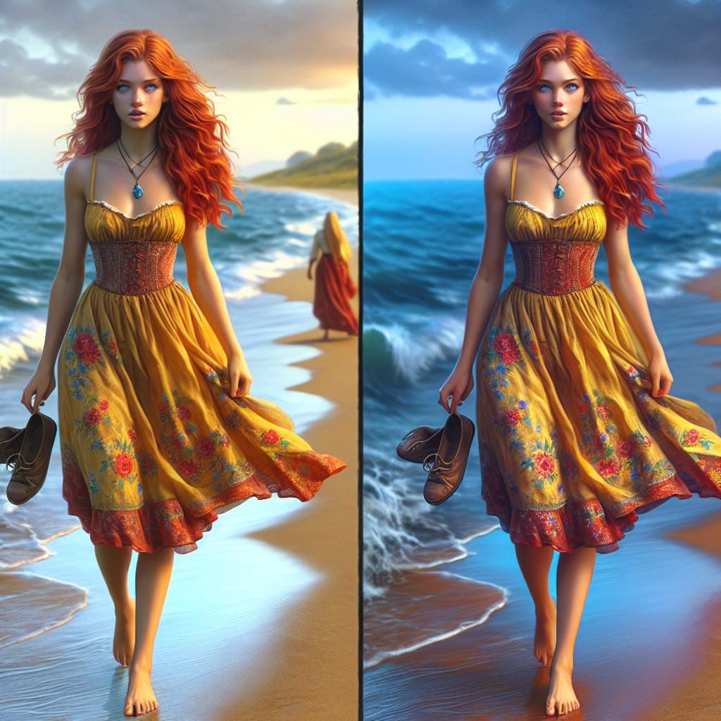 Red Haired Woman on Beach: Fantasy Concept Art