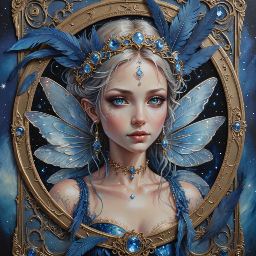 Blue Fairy Oracle Card Portrait in Digital Painting Style