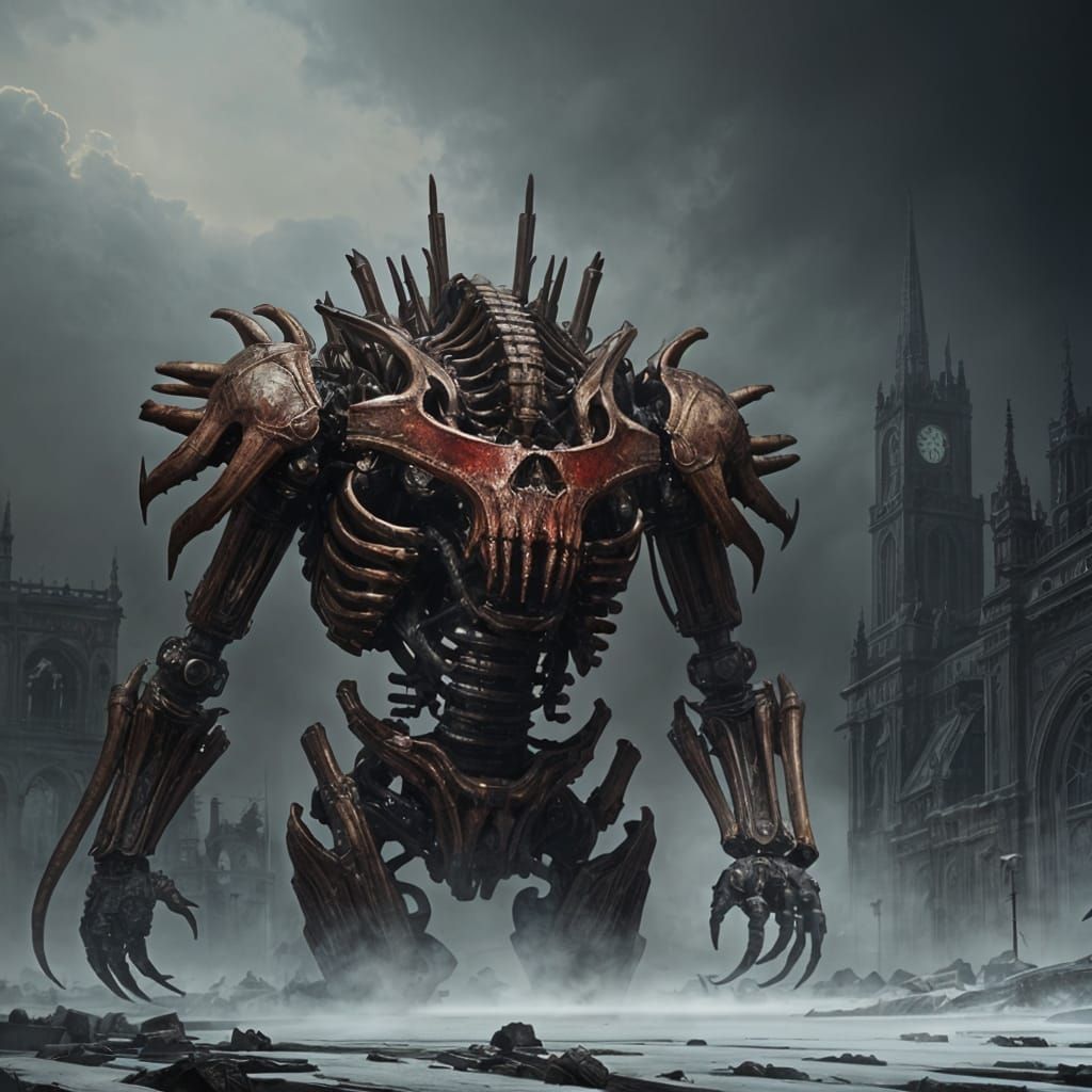 Horrific Biomechanical Mech with Bone Turrets