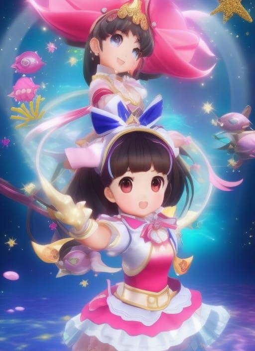 Magical Girl Arisu in Underwater Aquarium, Anime Style