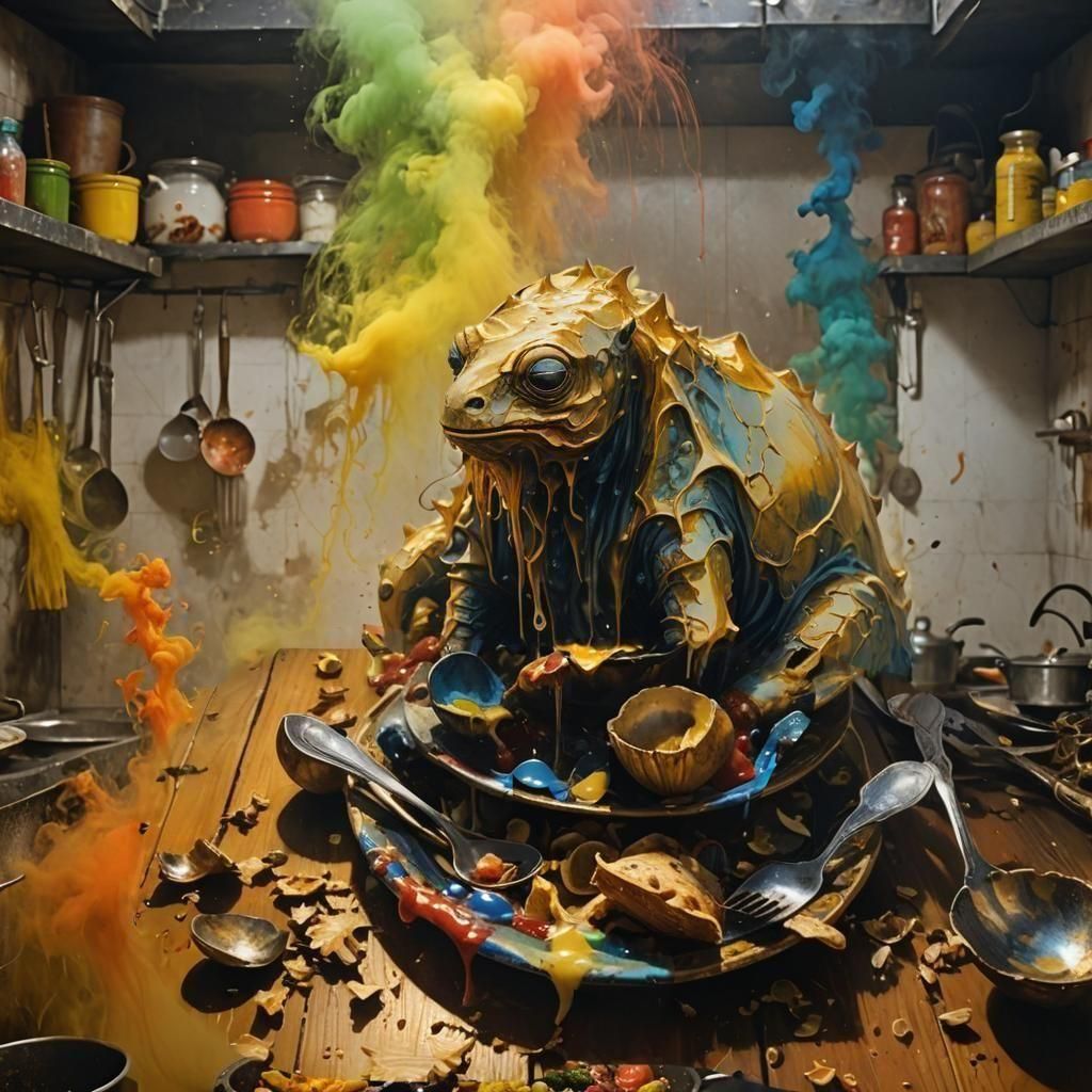 Surreal Creatures Above Jungle in Oil Painting Style