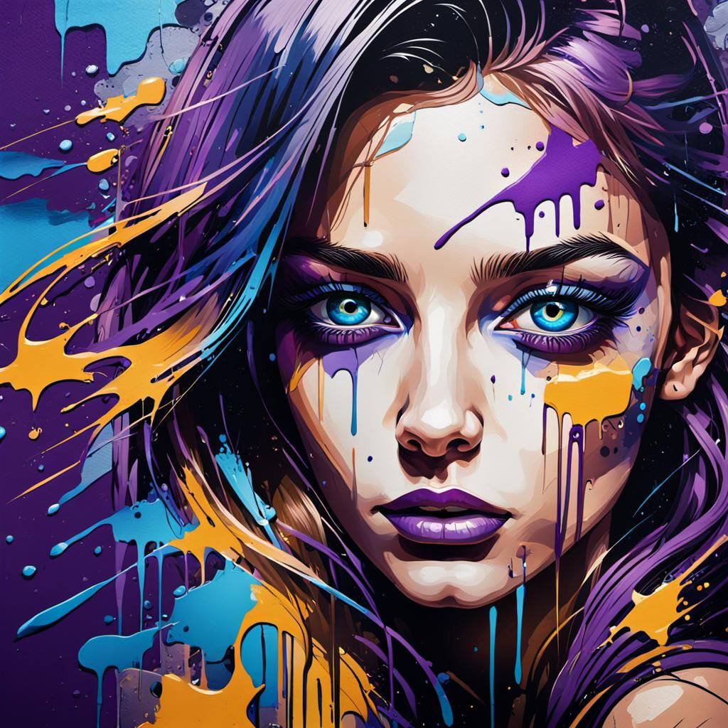 Violet-Eyed Woman: Vibrant Street Art Portrait