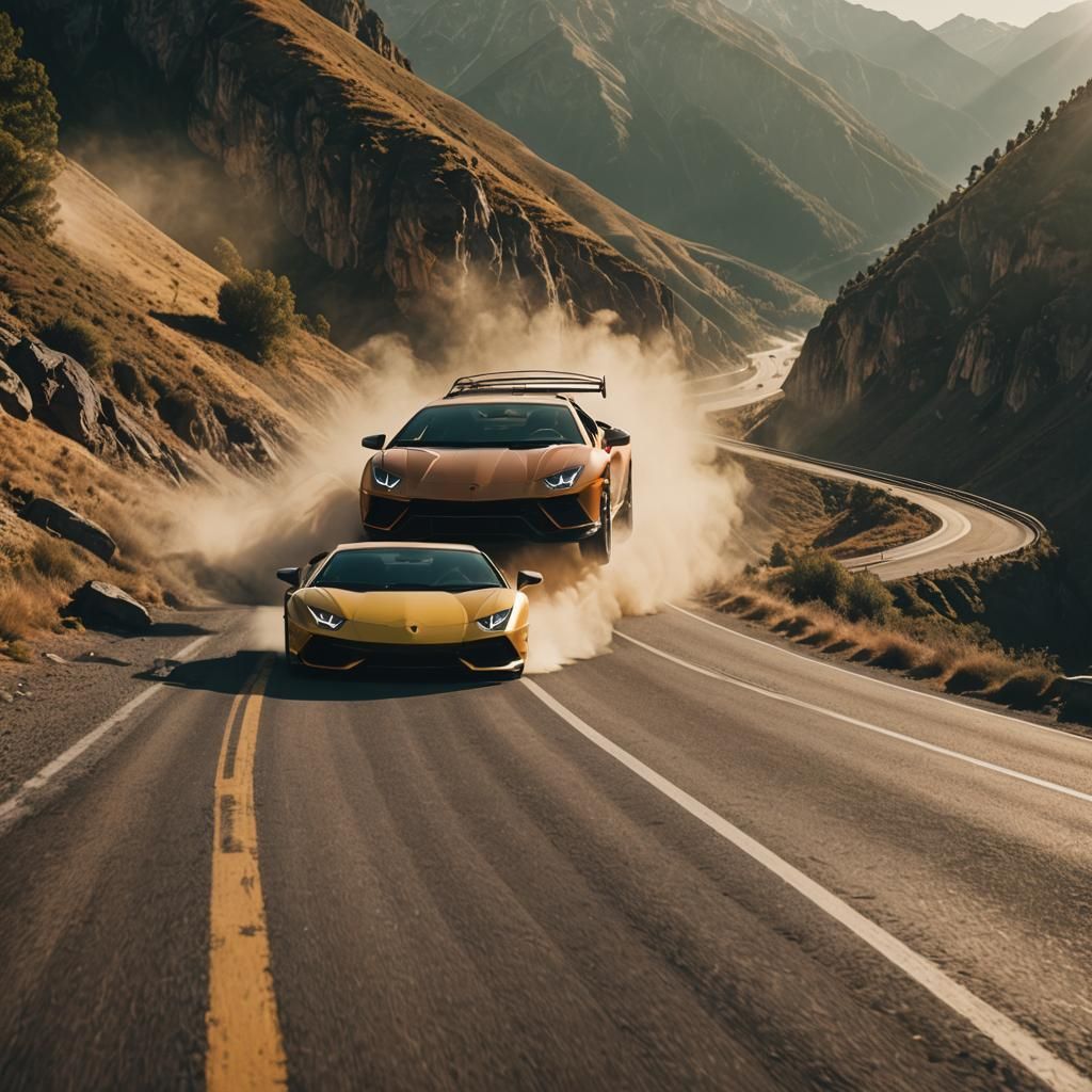 Lamborghini-Ferrari Hybrid Races Through Misty Mountain Pass