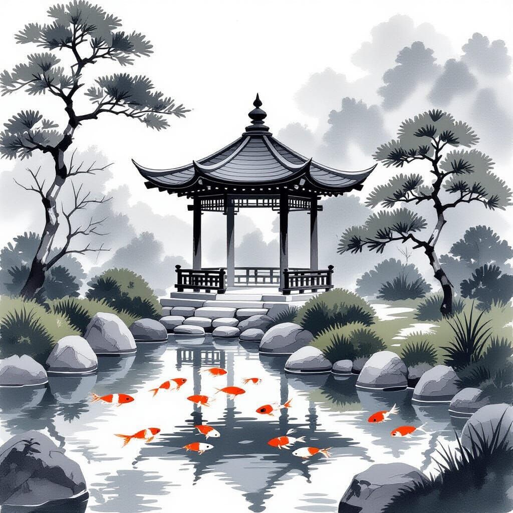 Japanese Garden in Sumi-e Style
