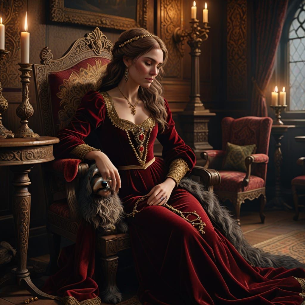 Tudor Castle Lady in Velvet, Warm Candlelight