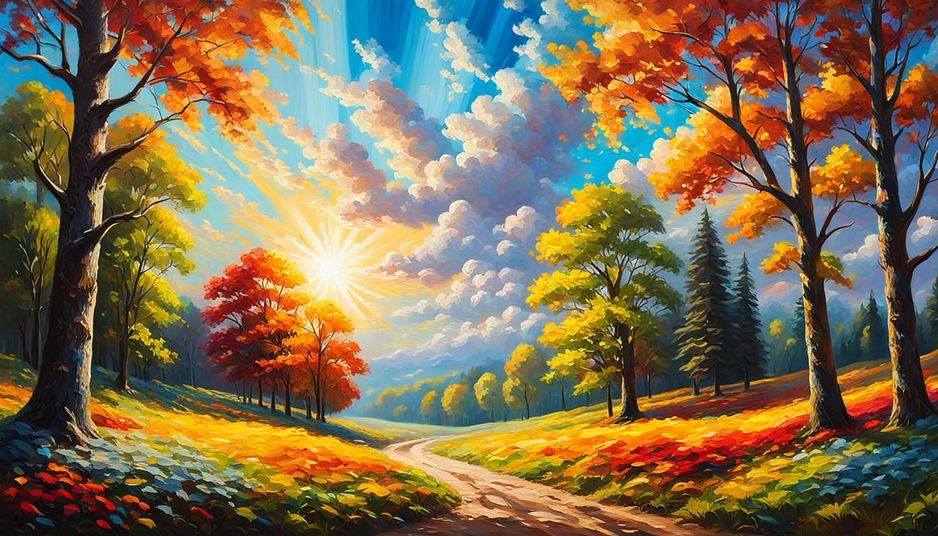 Sunlit Landscape in Impasto Oil Painting Style
