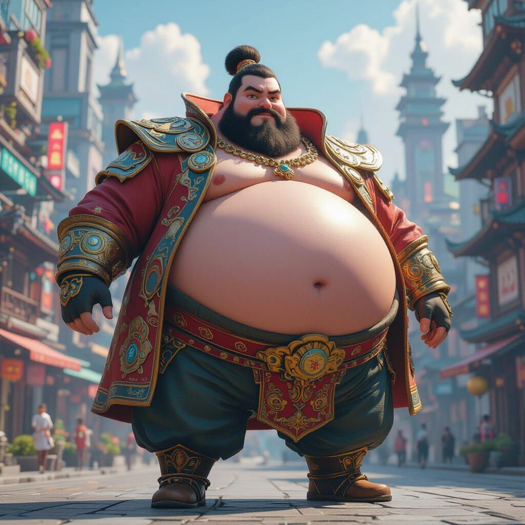 Heroic Figure in Futuristic Cityscape: Anime-Inspired 3D Ren...