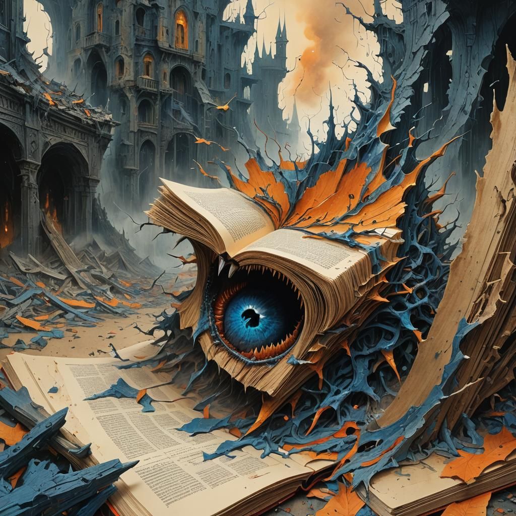 Mutant Grimoire Consumes Pencil: Dark Fantasy Art