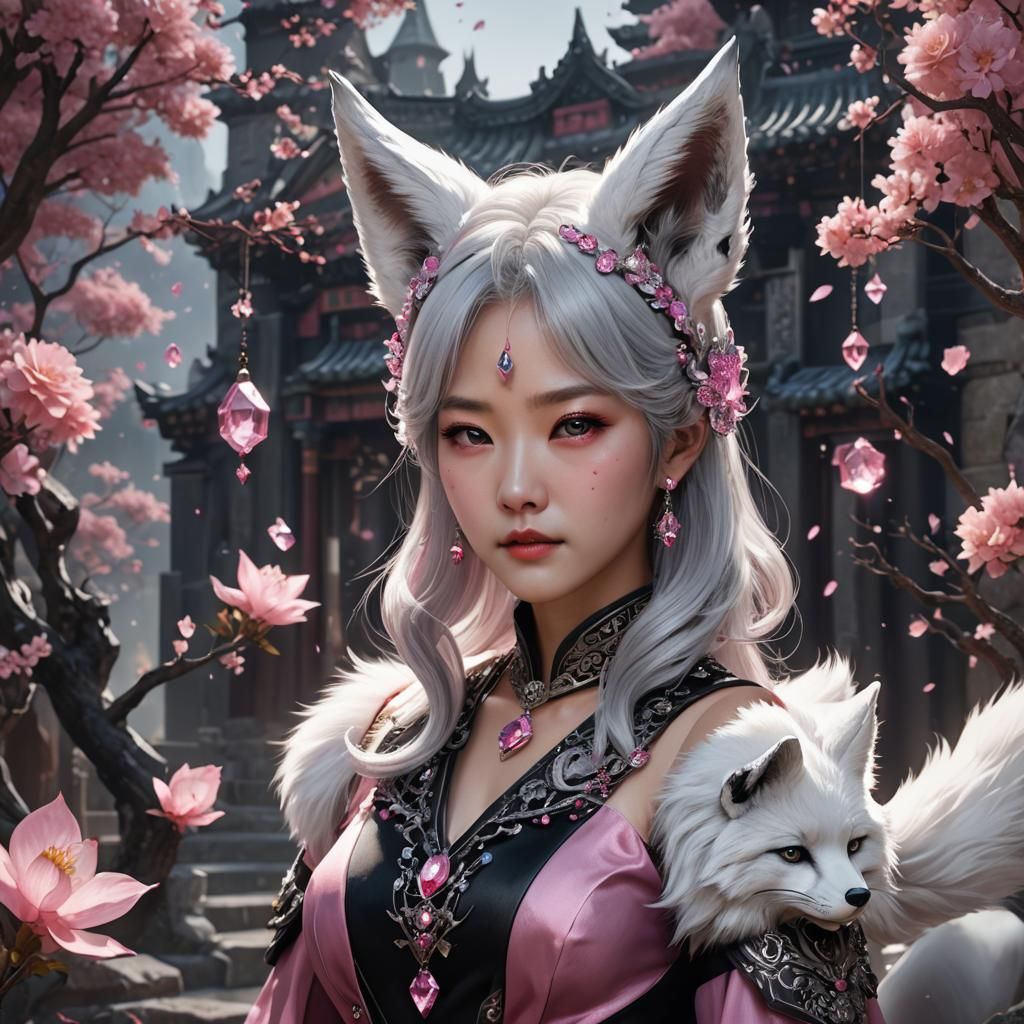 Korean Lady with Pink Crystals in Detailed Matte Painting