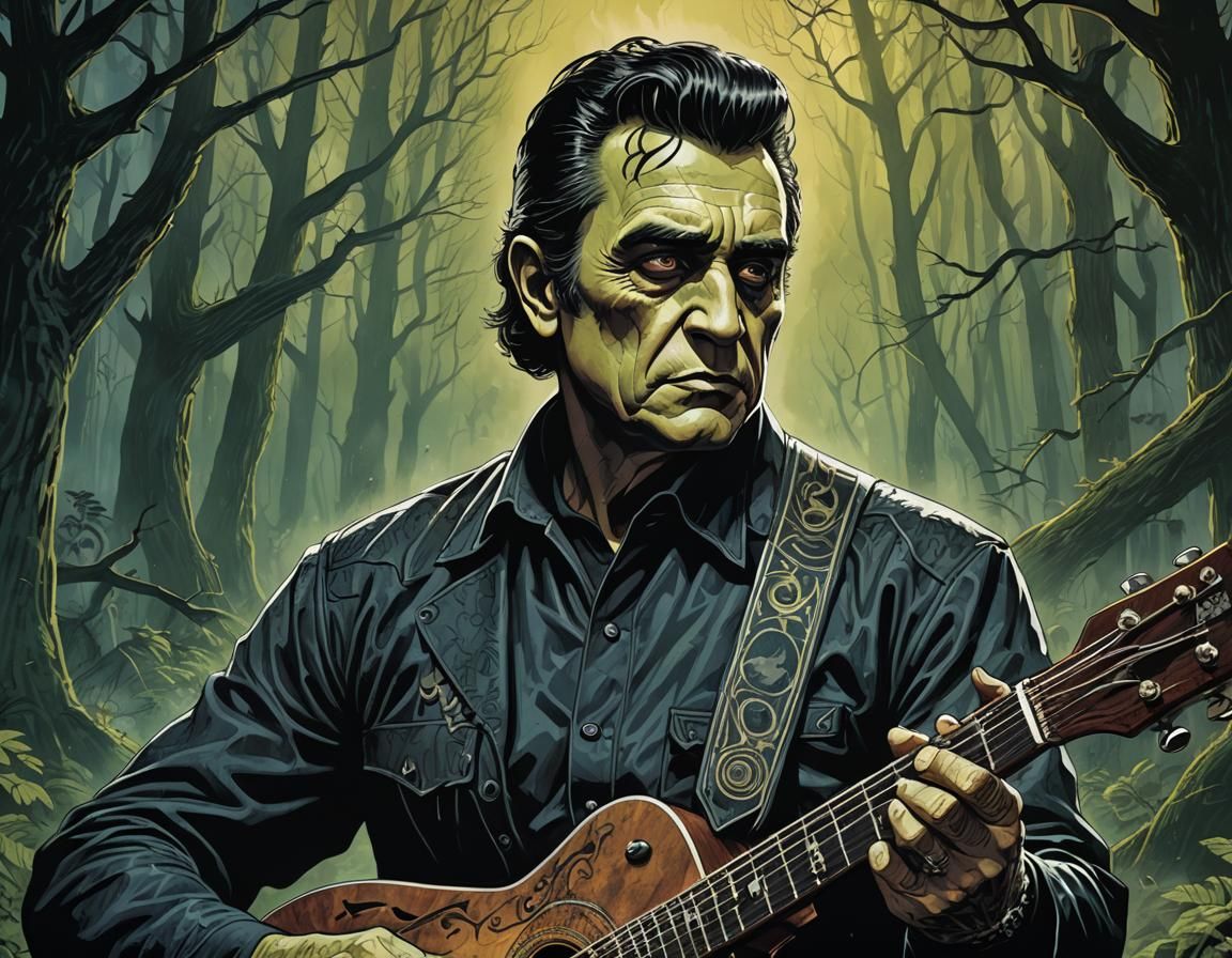 Johnny Cash Frankenstein Monster Portrait in Comic Book Art