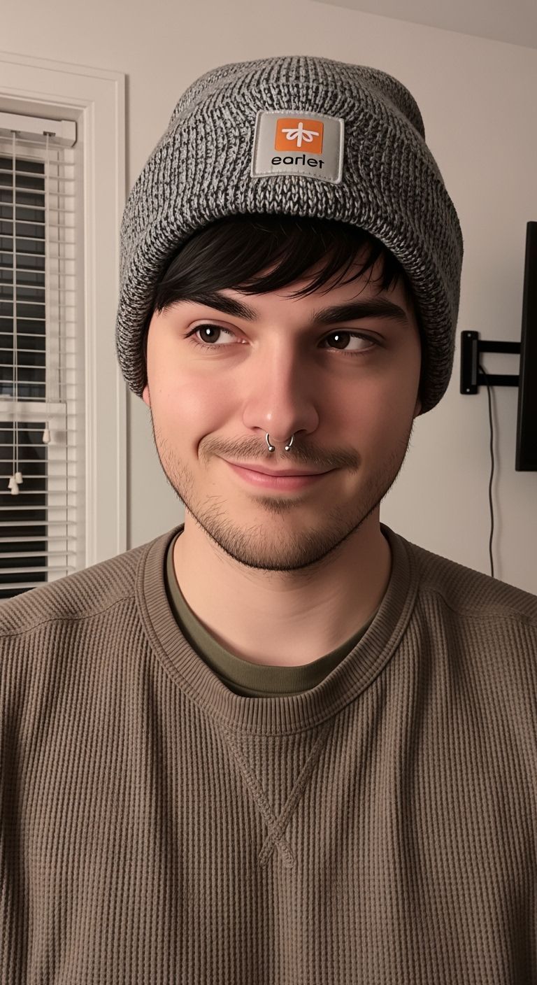Young Man with Beanie and Waffle Shirt
