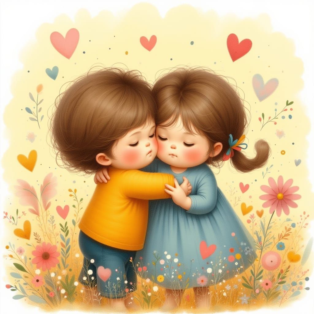 Heartfelt Embrace: Children in Golden Light