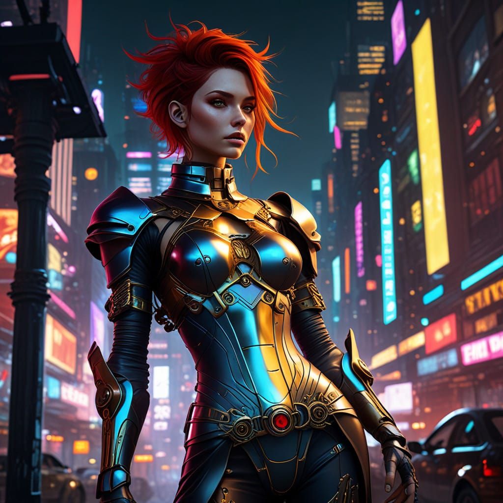 Cyberpunk Fae in Neon Cityscape, Anime Style