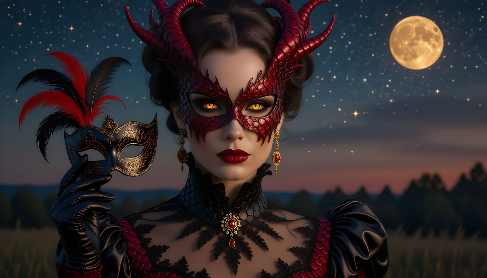 A hyperrealistic diabolic mid aged
woman and her face is com...