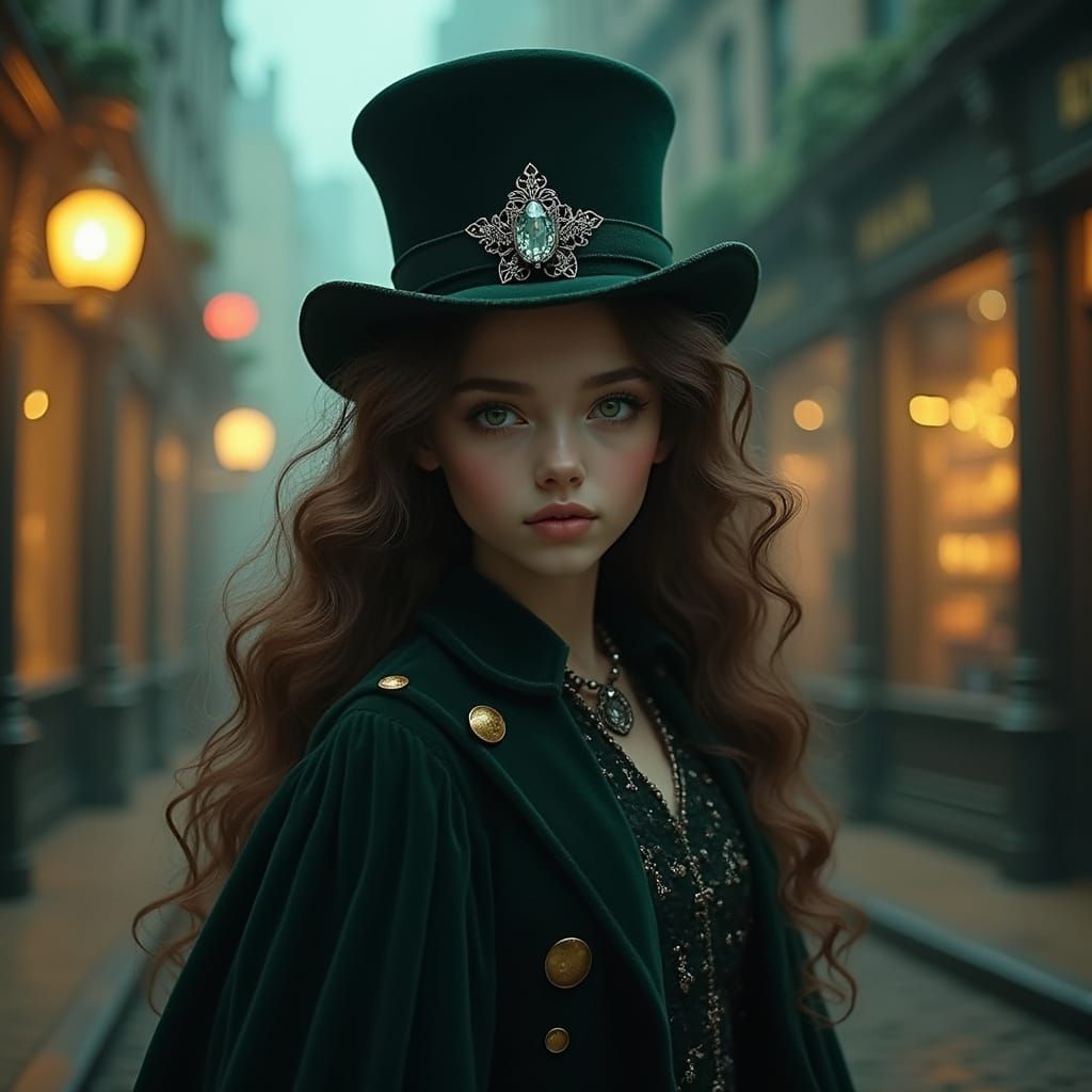 Girl in Victorian-Inspired Soho at Twilight