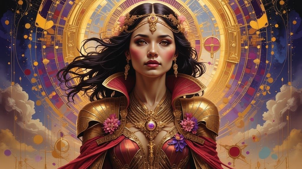 Woman Reaching Beyond Dreams in Native Art Deco Style