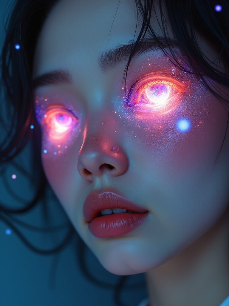 Galactic Gaze: Ethereal Woman with Galaxy Eyes